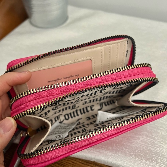 Juicy Couture Pink Rhinestone Zip-Around Wallet – Compact Card Holder with Heart - Picture 4 of 7